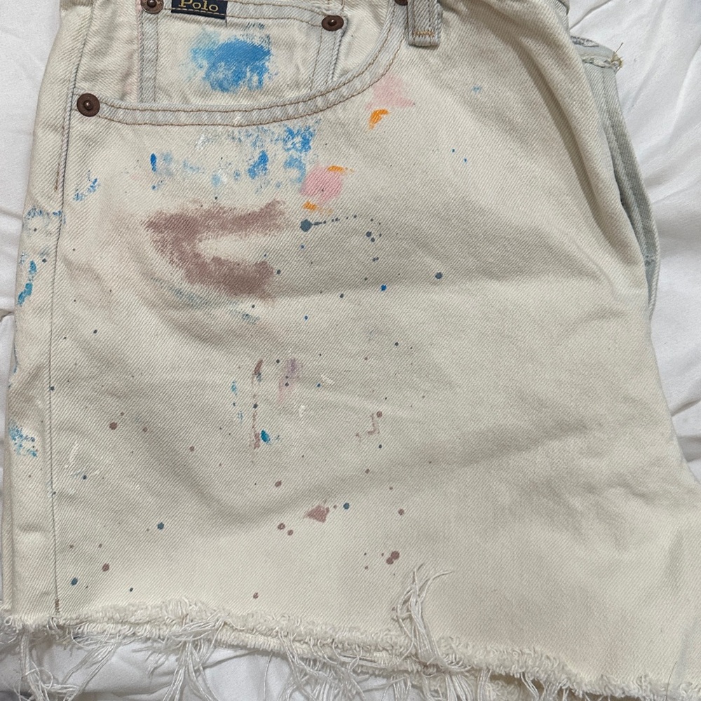 Polo by Ralph Lauren Cream Jean Shorts with Paint Splatter